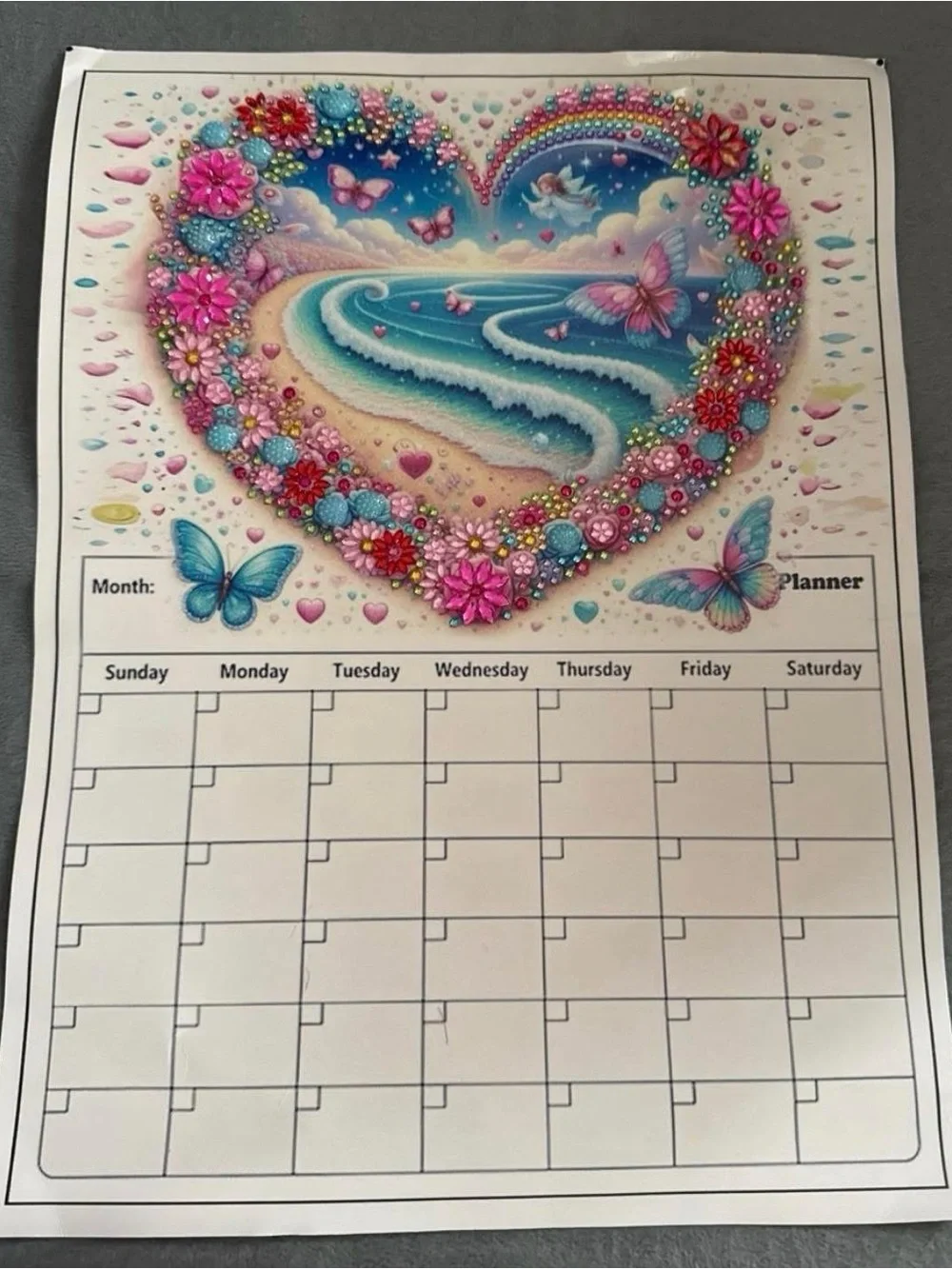 Magnetic Floral Heart Beach Monthly Planner - Pink & Blue